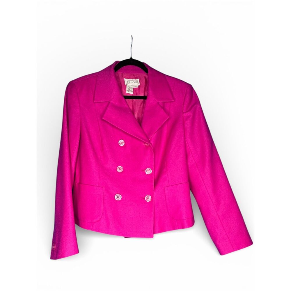 Vintage Women's Hot Pink Double Breasted Blazer Petite Wool Preppy Business 12